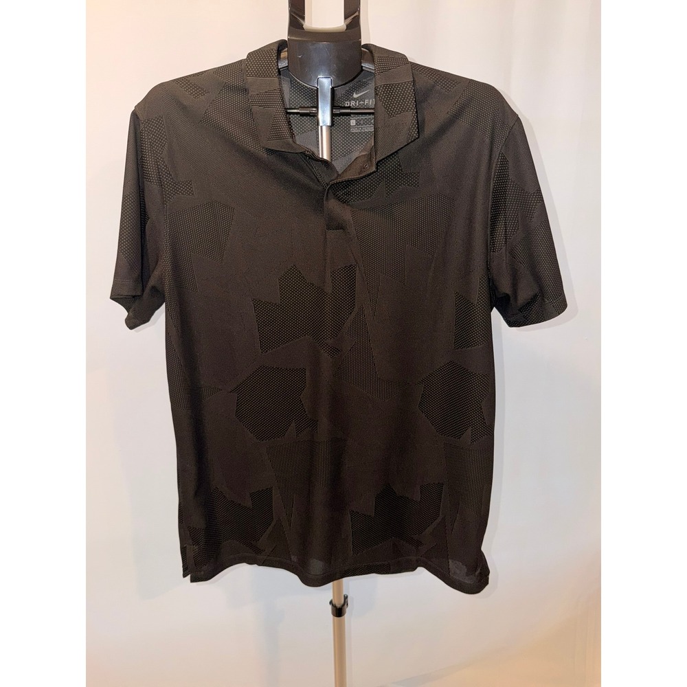 Nike Golf Polo Black Geometric Camo Dri-Fit Short Sleeve Mens Large